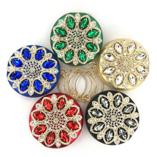  Round Jewel Tone Satin Rhinestone Clutch