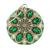 Round Jewel Tone Satin Rhinestone Clutch