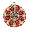 Round Jewel Tone Satin Rhinestone Clutch