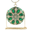 Round Jewel Tone Satin Rhinestone Clutch