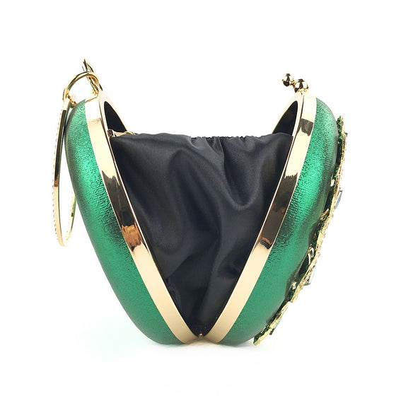 Round Jewel Tone Satin Rhinestone Clutch