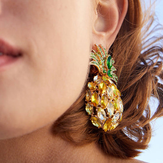 Rhinestone Crystal Pineapple Statement Earrings