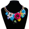 Colorful Crystal Flower Link Chain Necklace