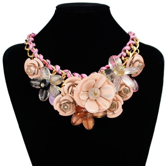 Colorful Crystal Flower Link Chain Necklace