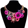 Colorful Crystal Flower Link Chain Necklace