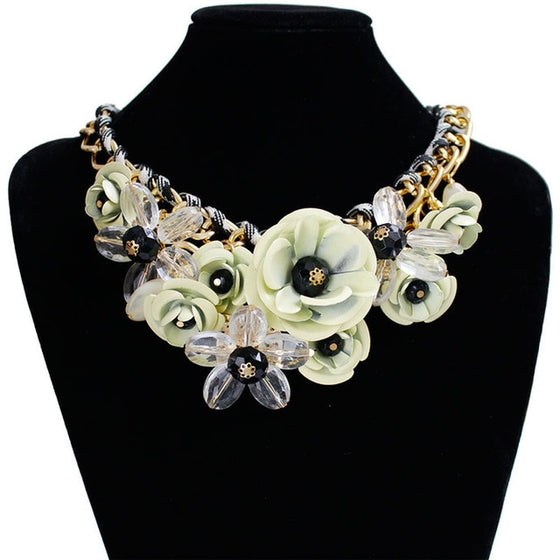Colorful Crystal Flower Link Chain Necklace