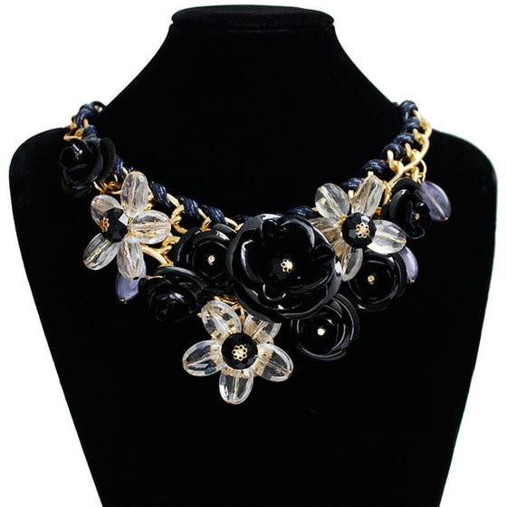 Colorful Crystal Flower Link Chain Necklace