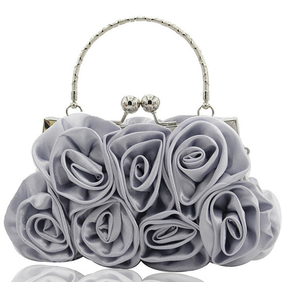 Satin Rosette Satchel Evening Bag
