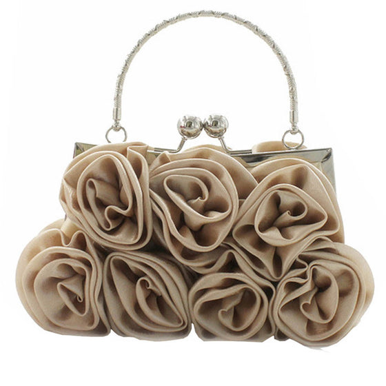 Satin Rosette Satchel Evening Bag