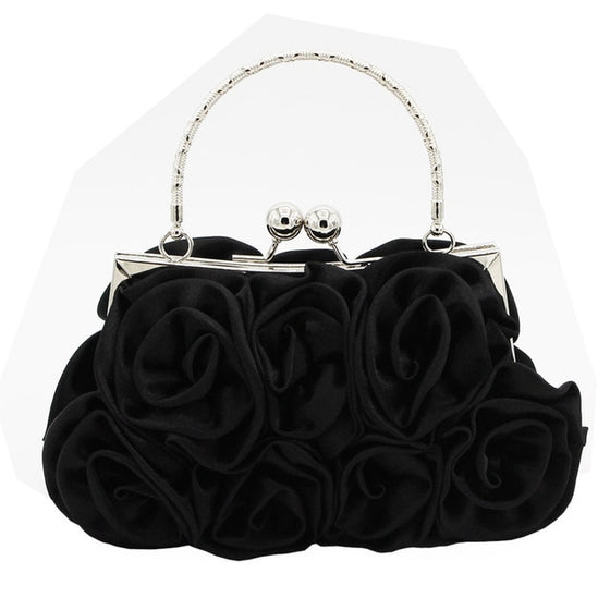 Satin Rosette Satchel Evening Bag