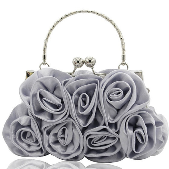 Satin Rosette Satchel Evening Bag