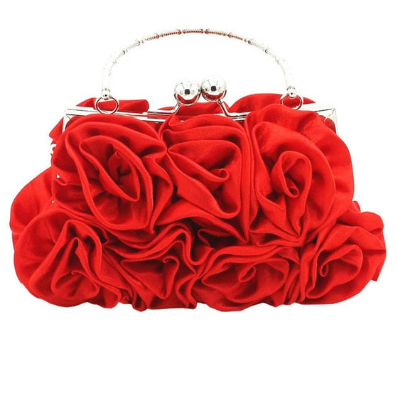 Satin Rosette Satchel Evening Bag