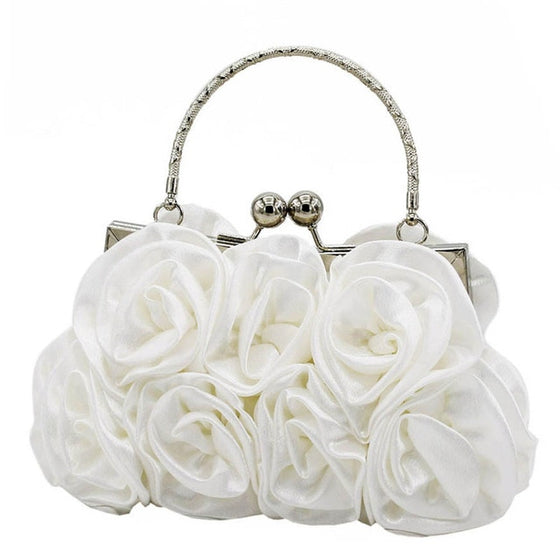 Satin Rosette Satchel Evening Bag