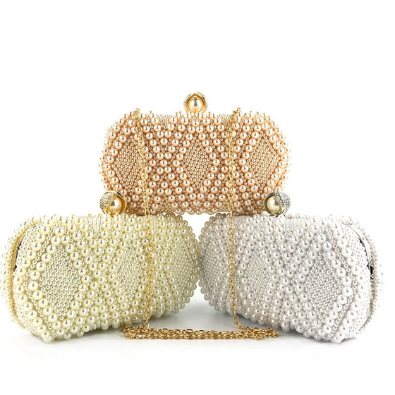 Beaded Pearls Diamond Design Clutch