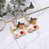 Bee with Flowers Rhinestone Square Statement Drop Earrings