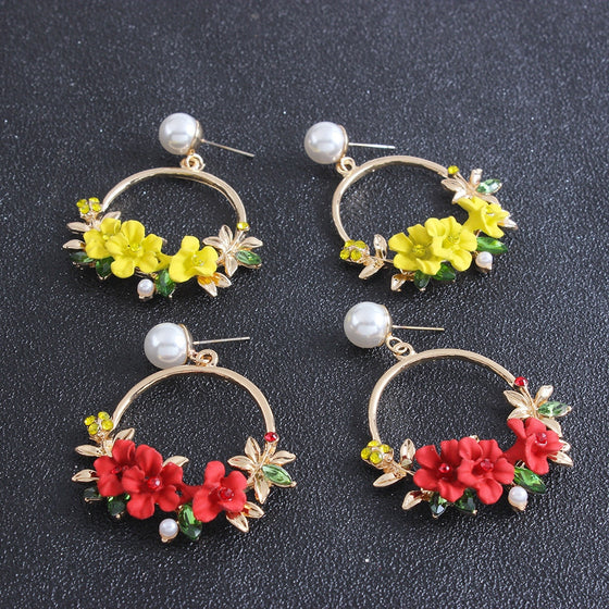 Flower Hoop and Pearl Earrings