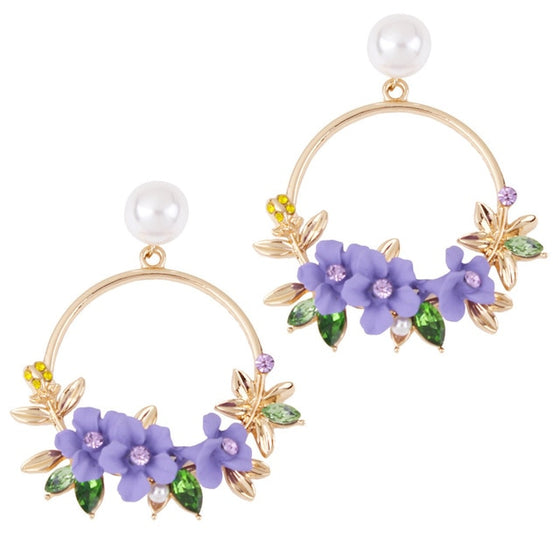 Flower Hoop and Pearl Earrings