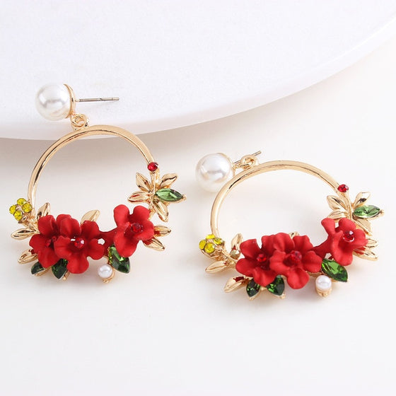 Flower Hoop and Pearl Earrings