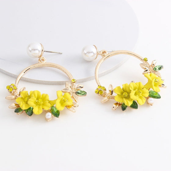 Flower Hoop and Pearl Earrings