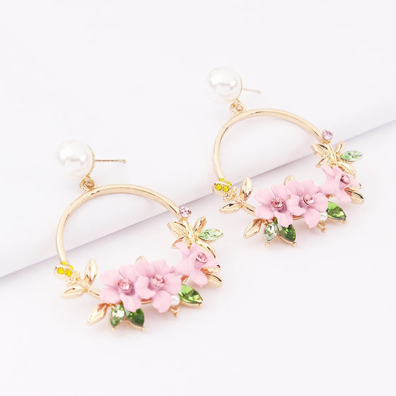 Flower Hoop and Pearl Earrings