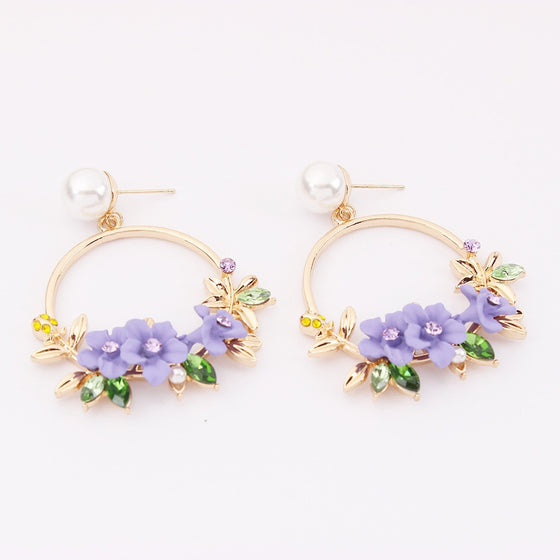 Flower Hoop and Pearl Earrings