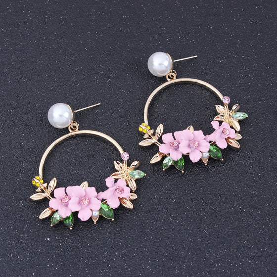 Flower Hoop and Pearl Earrings