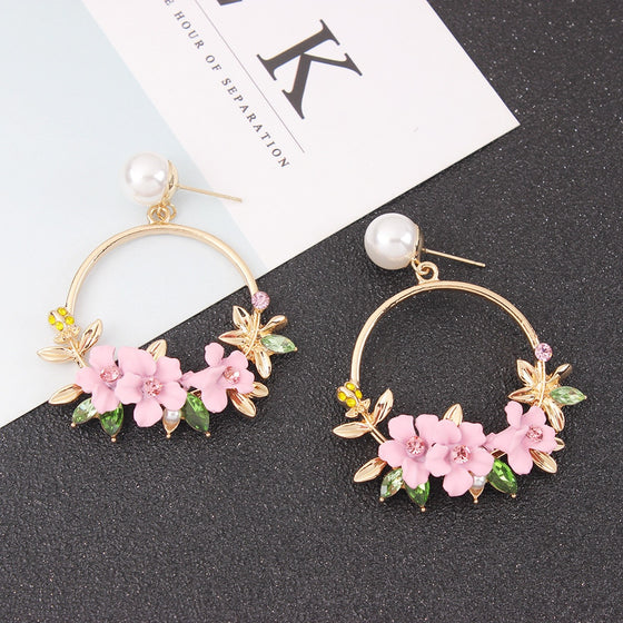 Flower Hoop and Pearl Earrings