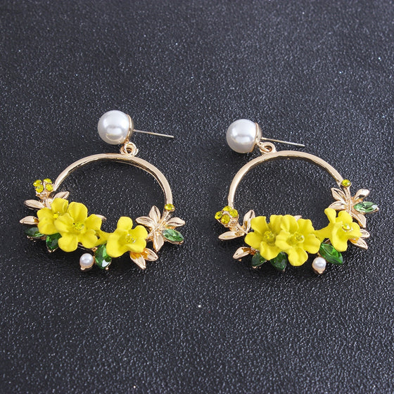 Flower Hoop and Pearl Earrings