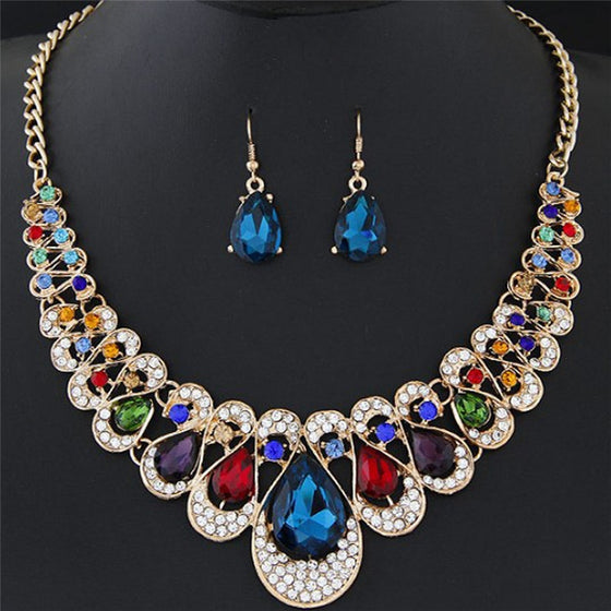 Rhinestones with Crystals Bib Statement Necklace and Earring Set