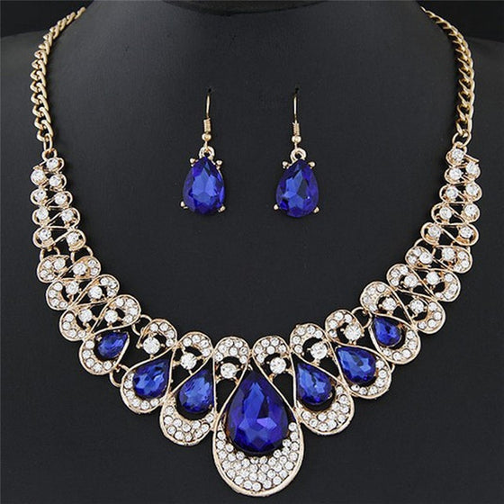 Rhinestones with Crystals Bib Statement Necklace and Earring Set