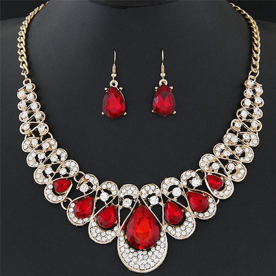 Rhinestones with Crystals Bib Statement Necklace and Earring Set