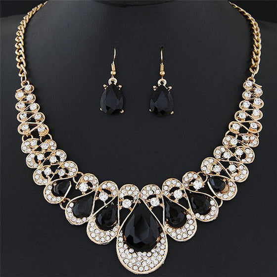 Rhinestones with Crystals Bib Statement Necklace and Earring Set