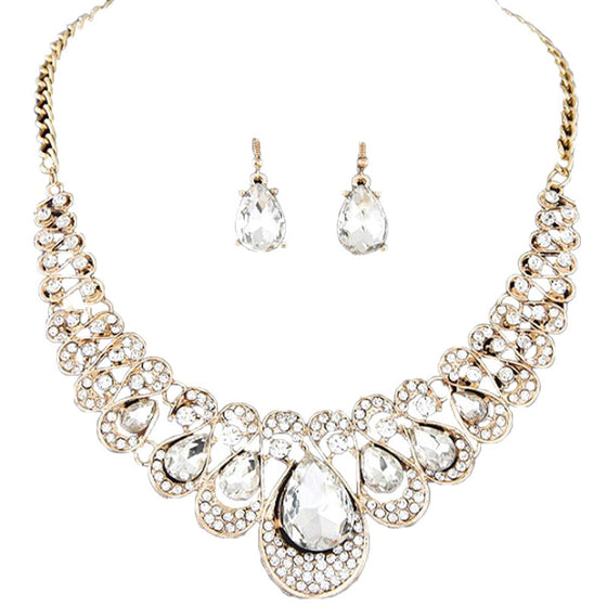 Rhinestones with Crystals Bib Statement Necklace and Earring Set