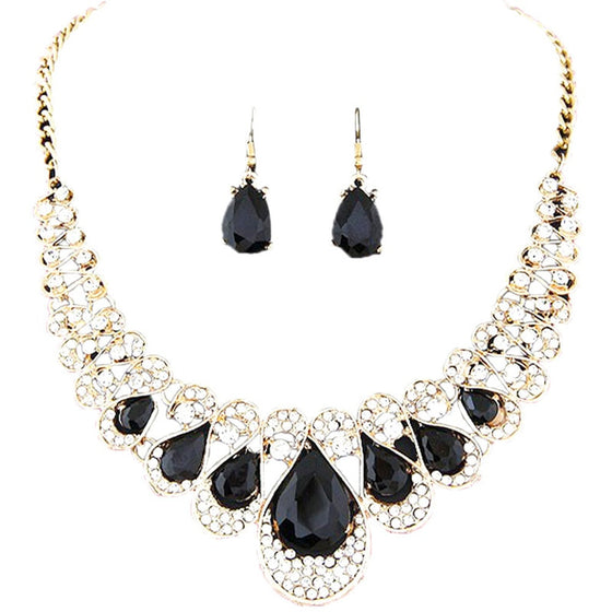 Rhinestones with Crystals Bib Statement Necklace and Earring Set