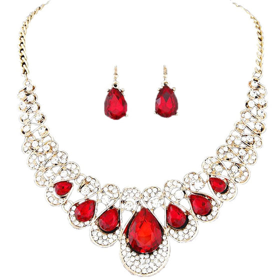 Rhinestones with Crystals Bib Statement Necklace and Earring Set