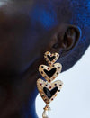 Layer of Hearts Pearl Drop Dangle Earrings
