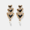 Layer of Hearts Pearl Drop Dangle Earrings