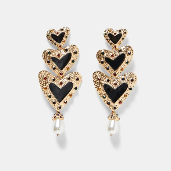 Layer of Hearts Pearl Drop Dangle Earrings