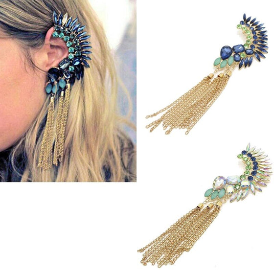 Luxury Rhinestone Tassel Ear Clip Earrings
